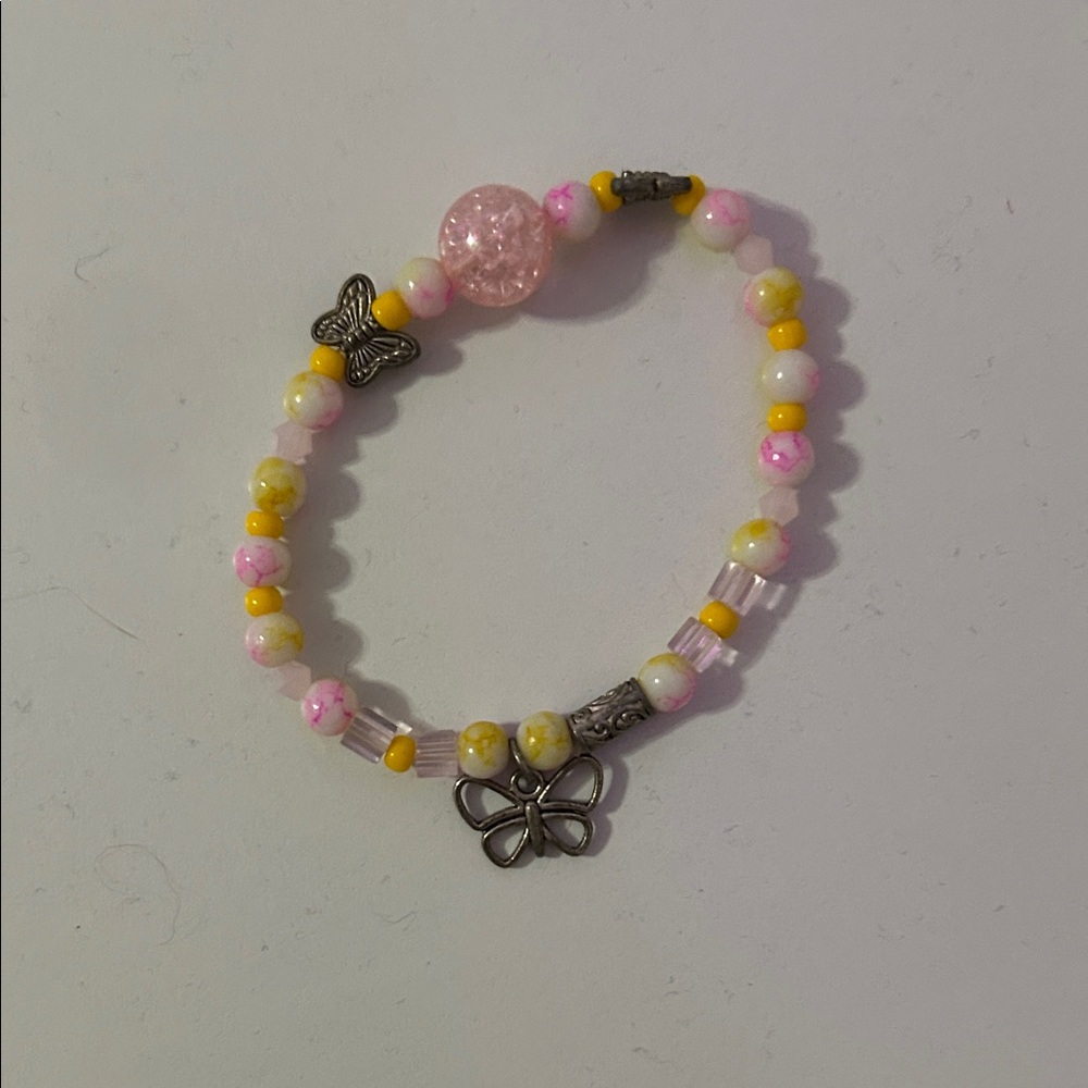 Kids Butterfly Charm Bracelet - Pink and Yellow